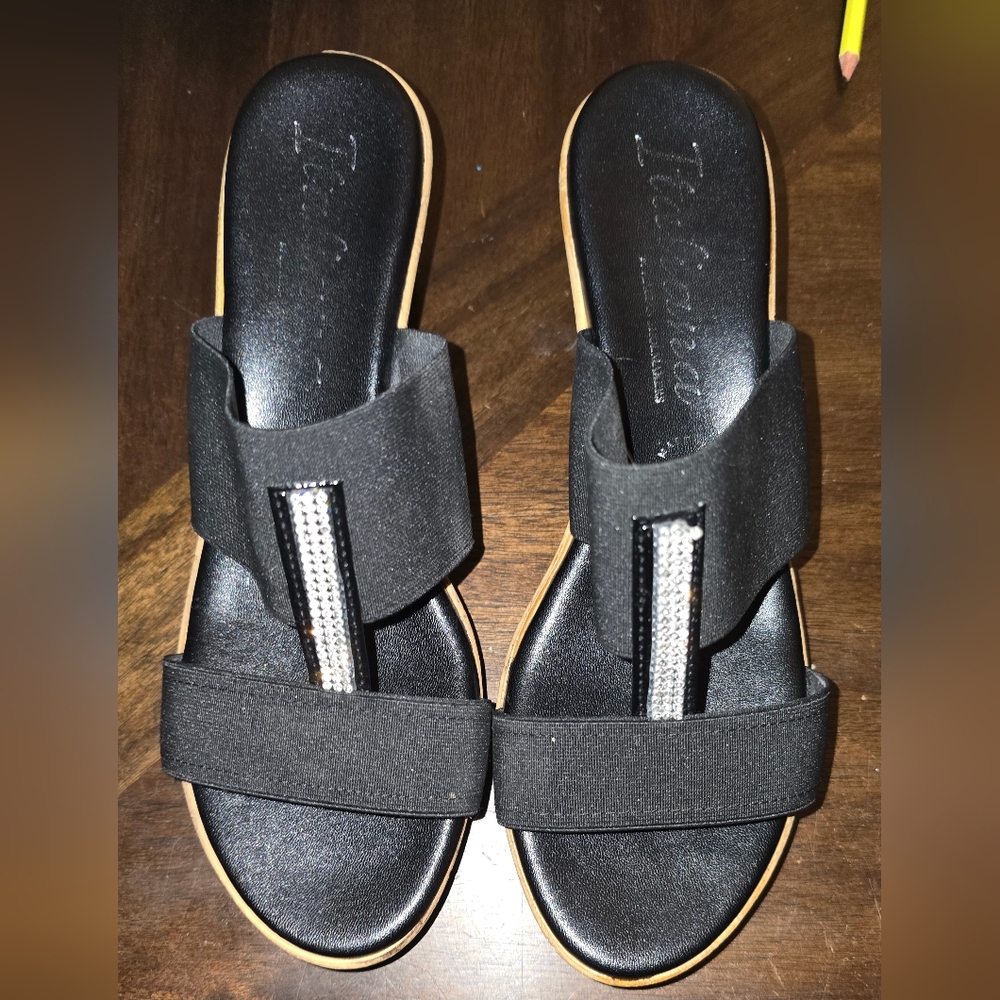 Black Sandals with Rhinestone Detail